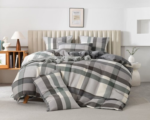 Waffle Aqua Grey Charcoal Queen King Super Quilt Duvet Doona Cover Set Cotton - Picture 2 of 7