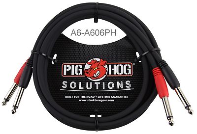 6ft Dual 1/4'' TS Mono Male to Male Plug Noise Free Pig-Hog Audio Cable A6-A606PH