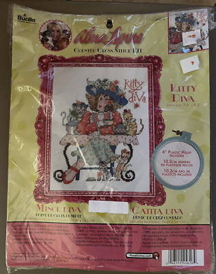 Bucilla Alma Lynne Kitty Diva Counted Cross Stitch Kit #45616 NIP 7.5