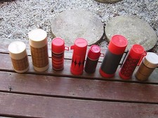 8 pc Vintage Used Assorted Thermos Cooler Food Metal / Plastic great for decor