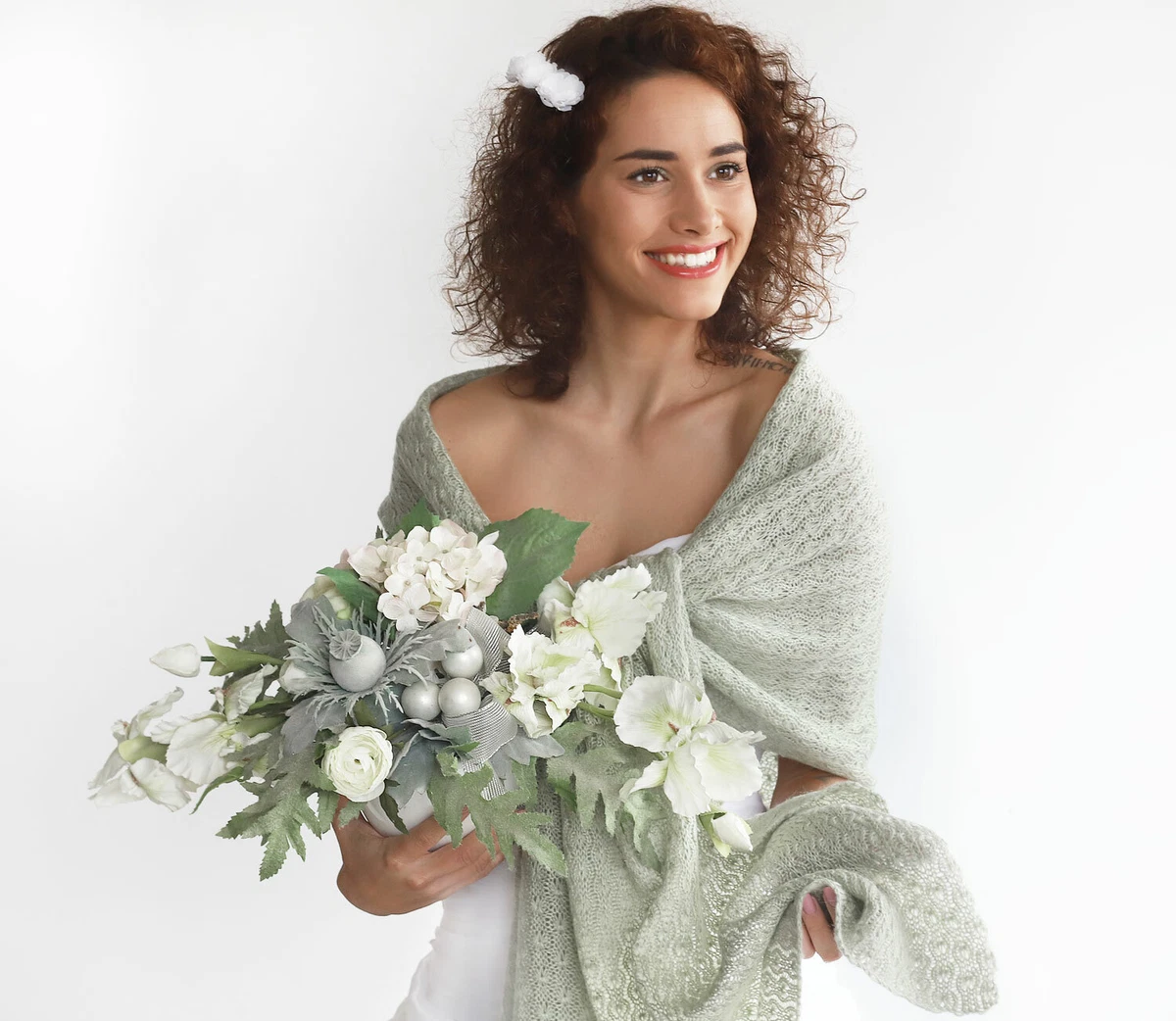 Sage Green Wedding Wrap Bridal Cover Up Bridal Shawl Knitted