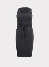 Torrid Jersey Tie Front Shift Dress Charcoal Grey Plus Sz 1 1X 14 16 #D92670