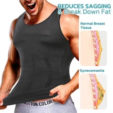 Men Slimming Body Shaper Belly Chest Compression Vest Girdle T-Shirt Tank Top US