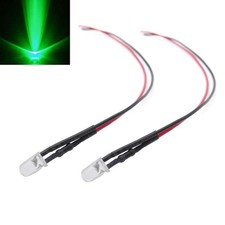 2x Green LED Light Single Bulb Pre-Wired Light 5-12V 5mm Bright Round Top Clear