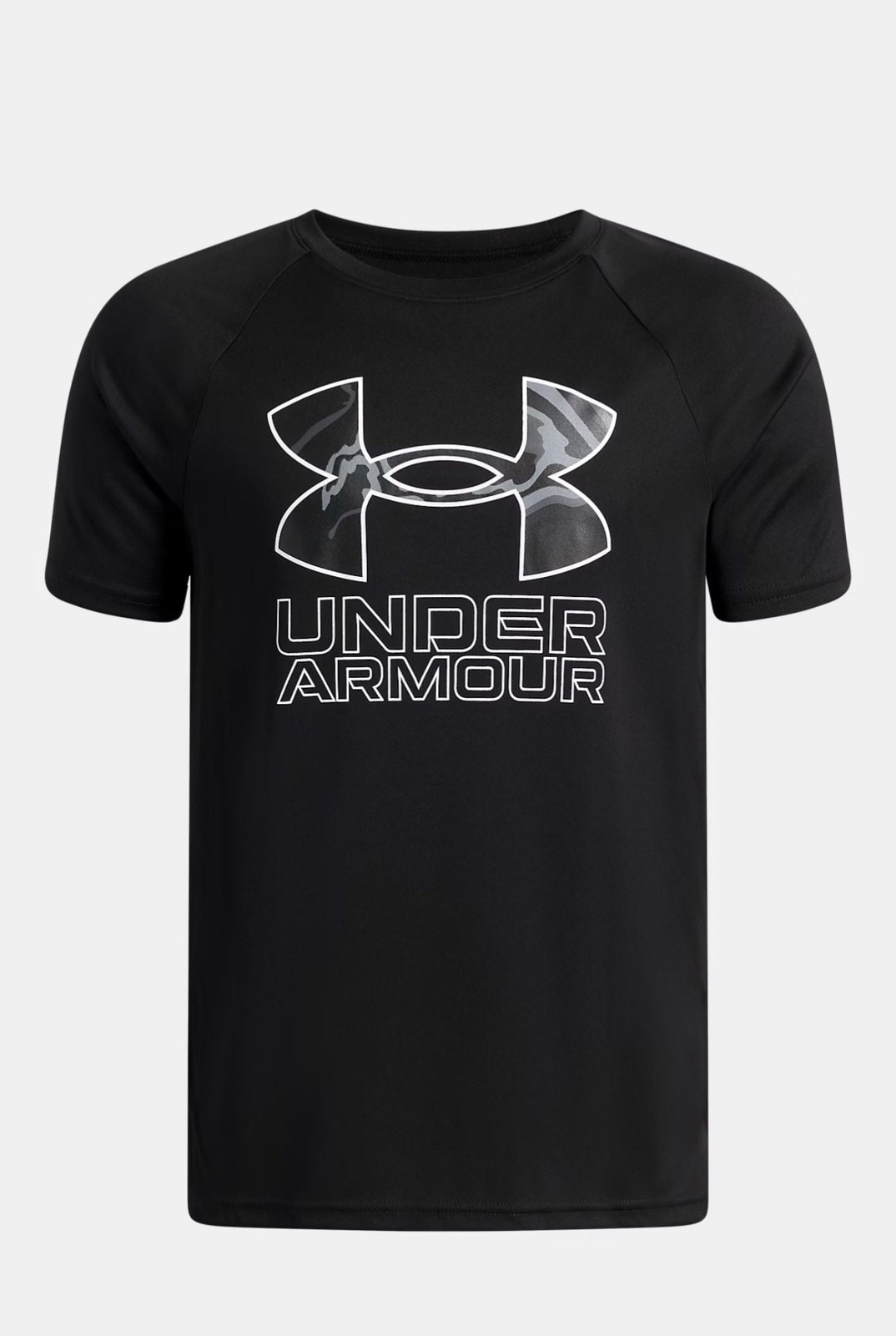 Under Armour Boys' Tech Hybrid Print Short Sleeve T-Shirt Black Castlerock YM