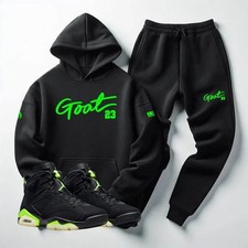 Men  s Goat 23 Black Sweatsuit Set  Electric Green Retro Matching Hoodie Joggers