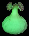 FENTON Art Glass Burmese Satin Swan Vase Uranium 8"