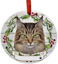 Maine Coon Cat Ornament - E S Pets - Personalizable, Ceramic Round Ornament