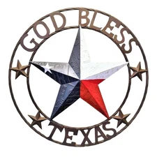 Rustic Metal Circle Star God Bless Texas Flag Wall Hanging Welcome Sign Decor