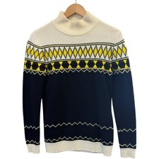 Maison Margiela Wool Blend Cream/Navy/Yellow Printed Sweater Size S