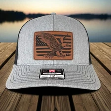 American Flag Eagle Leather Patch Hat Snapback Trucker