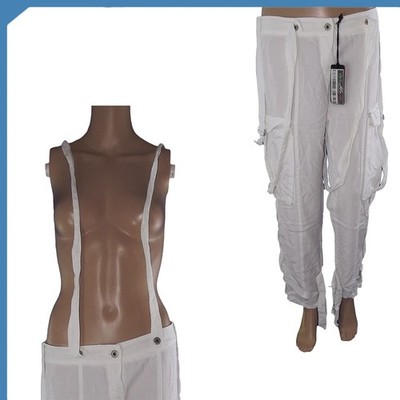 Pinko Womens White Jeans Size 42 With Tapered Denim Cargo Straps