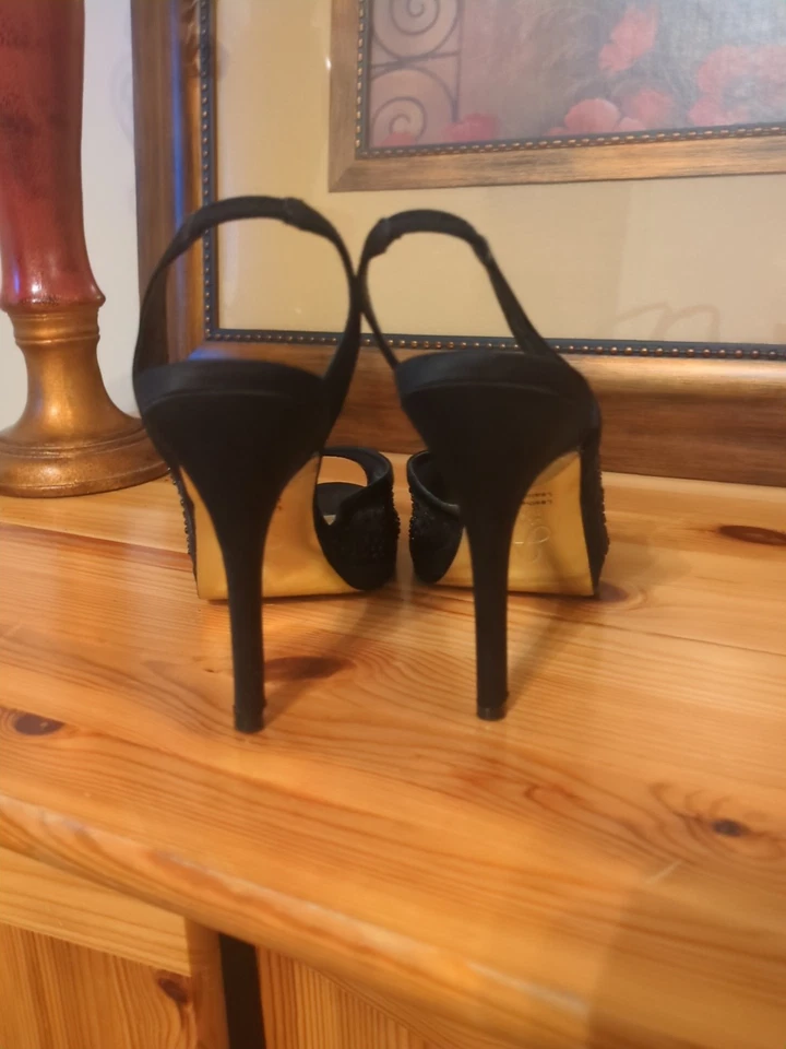 Adrianna Papell Black Rhinestone Slingback Heels 7M - Image 4 of 4