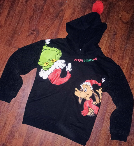Dr. Seuss Grinch Merry Grinchmas Kids Pullover Hoodie Black M (7/8) Holiday
