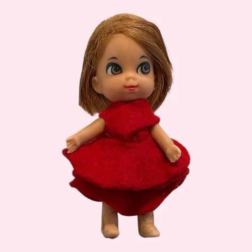 Vtg Liddle Kiddles FREEZY SLIDDLE DOLL Mattel 1960s Red Felt Dress *TOO CUTE*