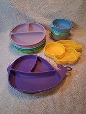 Lot of 10 Baby Toddler Silicone Divided Plates Bowls No Lids Suction Cupped