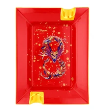 S.T. Dupont Porcelain Lucky 8 Dragon on Burgundy Cigar Ashtray 006486 NIB