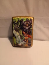Vintage Zippo 1996 Mysteries Of The Forest Jaguar & Cub Silver Plate Oil Lighter