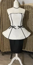 Vintage Victor Costa Strapless White n Black Peplum Cocktail Dress Size 8
