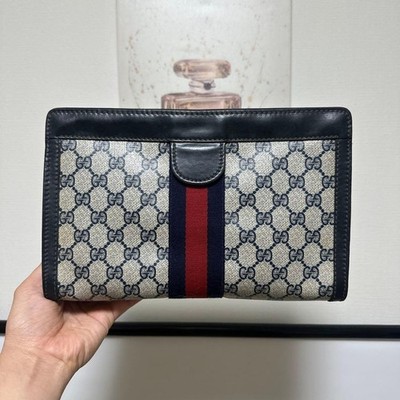 [Gebraucht] Old Gucci Vintage Clutch Bag & Bi-fold Wallet Set Navy GG: From...