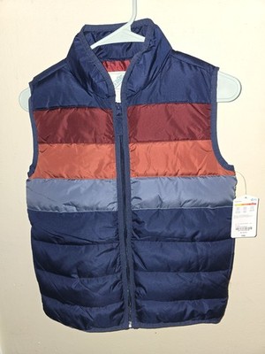 ThereAbout Puffer Vest Boys Medium 10/12 Navy Blue ColorBlock Full Zip w Pockets