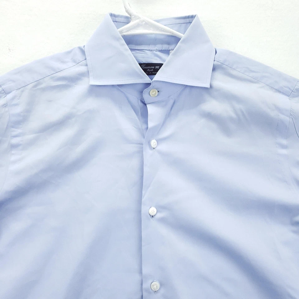 Camisa de vestir Finamore 1925 para hombre 16 41 azul hecha en Italia capucha de algodón de aluminio G2U Foto 3 de 4