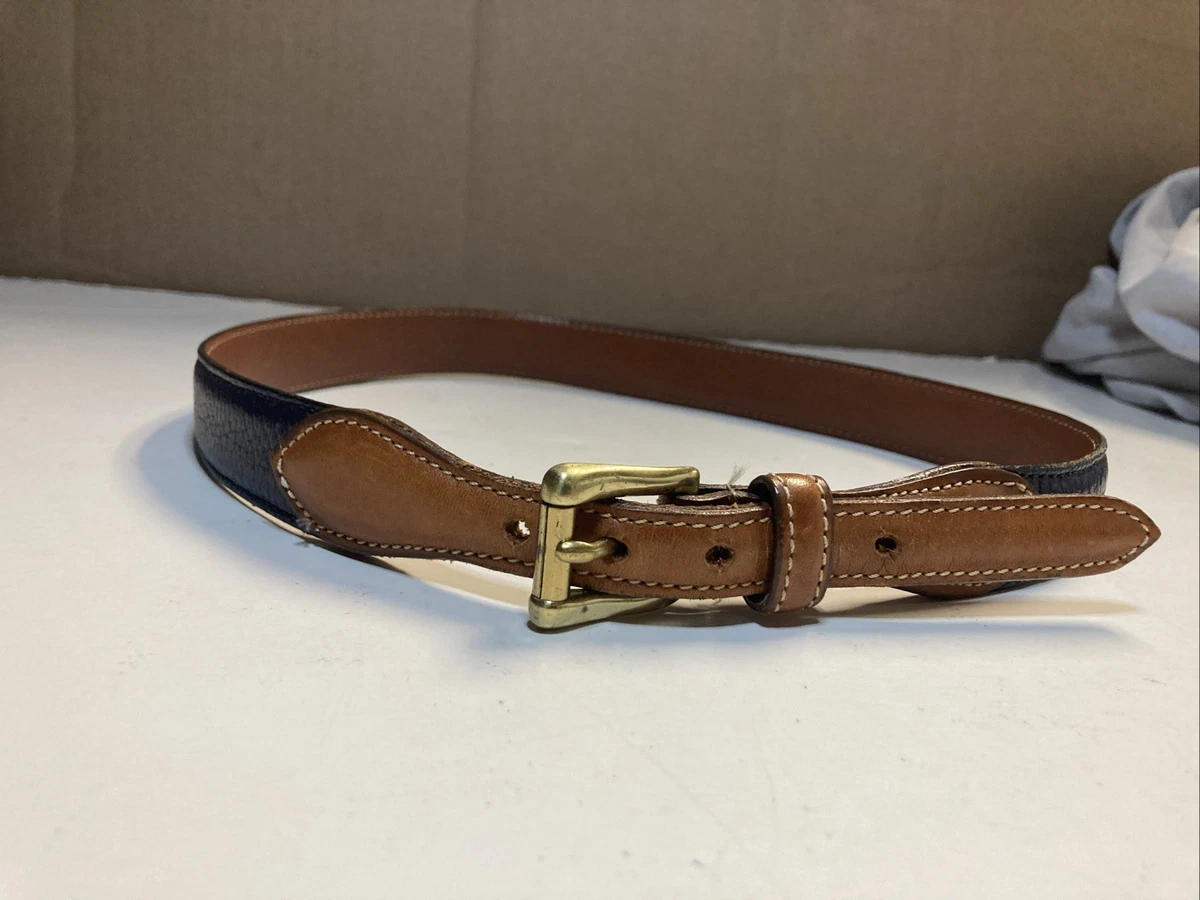 Dooney & Bourke Dark Navy and Brown Leather Belt with Gold Buckle Dooney & Bourke Men main image 4