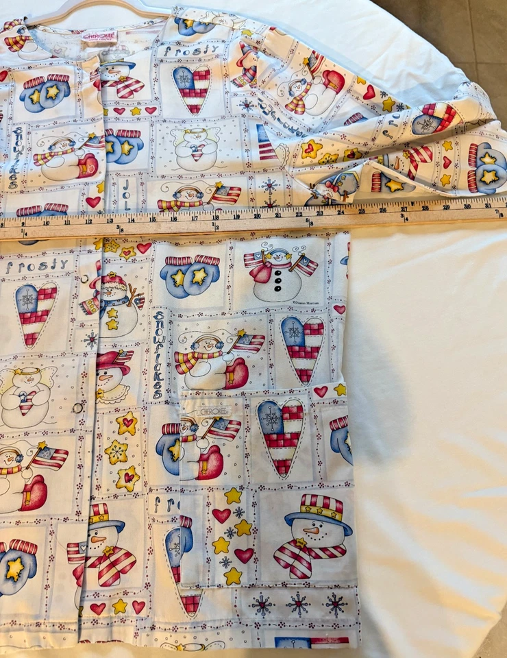 UNIFORM CHRISTMAS SCRUB JACKET CHEROKEE SNOWMAN L/S  (G-26) - Image 2 of 4