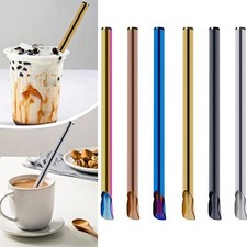 304 Stainless Steel Reusable Straw Spoon Compatible with Glass Plastic Cups