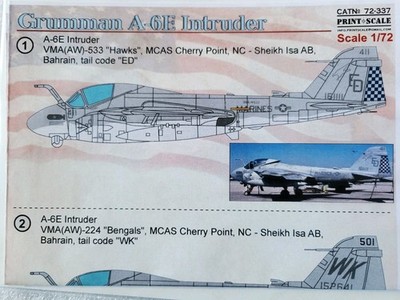 PRINT SCALE 1/72 GRUMMAN A-6E INTRUDER DECAL 72-337