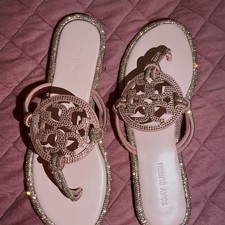 Tory Burch Women s Pink/Gold Leather Thong Sl...