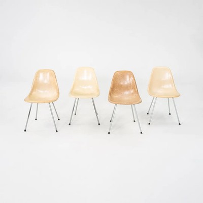 1955 Set of Four Herman Miller Eames Fiberglass DSX Chairs with Chrome H-Bases