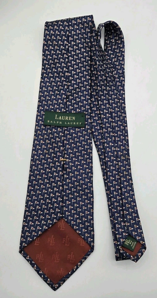 Corbata RLL Lauren Ralph Lauren 100 % seda azul rojo banderas acabado a mano 3,75" x 55" EE. UU. Foto 4 de 4