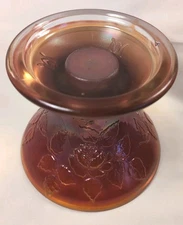 VTG Carnival Glass Marigold Punch Bowl Stand Candle Holder Compote Roses 5" High