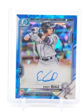 EDDY DIAZ 2021 BOWMAN CHROME BLUE SAPPHIRE 1ST ROOKIE AUTO Q3249