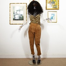Vintage 1980s Camel Brown Suede Genuine Leather Trousers Cigarette Crop Size S