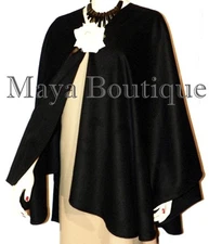 Cape Ruana Wrap Coat Black Cashmere Wool Blend USA Made Maya Matazaro 