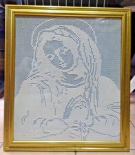 QUADRO A FILET  anni 70 INTERAMENTE LAVORATO A MANO  MADONNA 