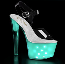7" Clear Rainbow Color LED Changing Lights Up Stripper Pole Dancer Heels Shoes
