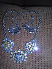 VTG ELEGANT SHIMMER YELLOW-CLEAR RHINESTONE FLOWER LINK NECKLACE/EARRINGS SET — photo 9