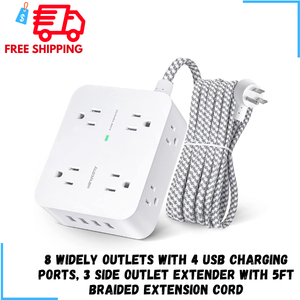 Surge Protector Power Strip - Flat Plug, Wall Mount, Desk USB Charging Station-image