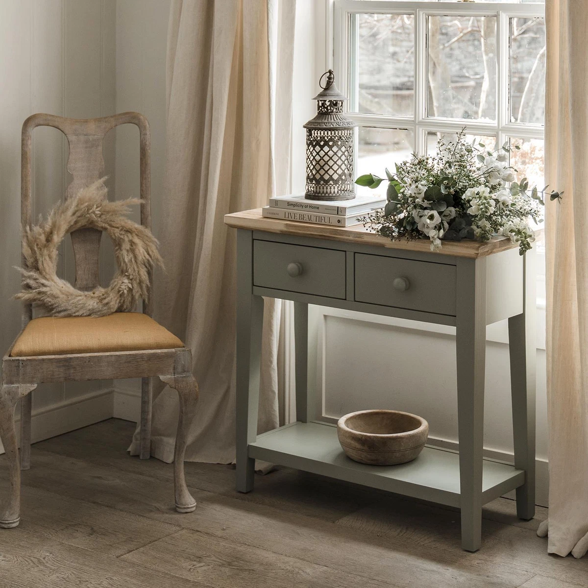 Green console sale table with storage