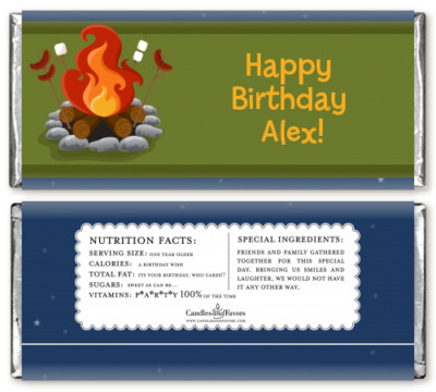 Bonfire Personalized Birthday Party Candy Bar Wrappers - Hershey Candy Bar Favor