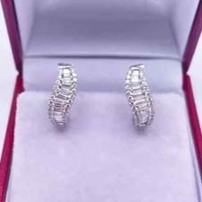 2Ct Baguette Cut Lab-Created Diamond Huggie Hoop Earrings 14K White Gold Plated
