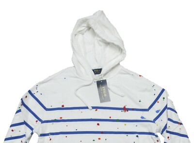 Polo Ralph Lauren Men's White Paint Splatter Striped Spa Terry
