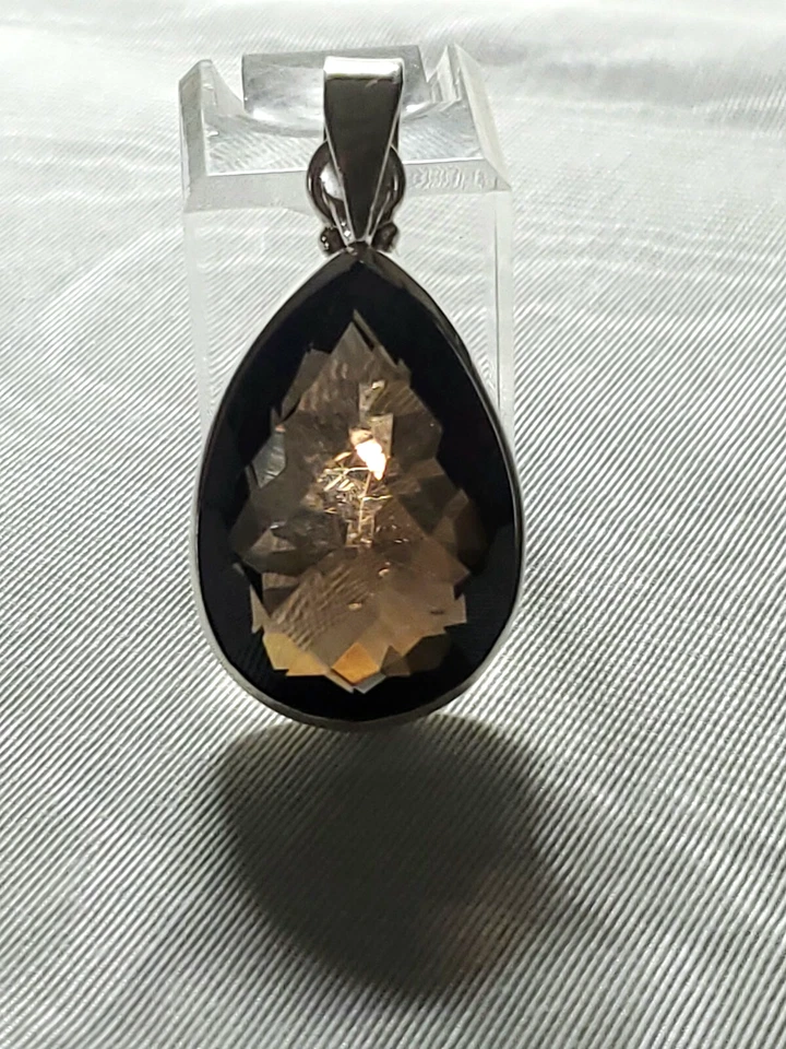 NUEVO COLGANTE TOPACIO AHUMADO CORTE COJÍN GRANDE 33MM X 23MM PLATA ESTERLINA 925 25 GR! Foto 2 de 4