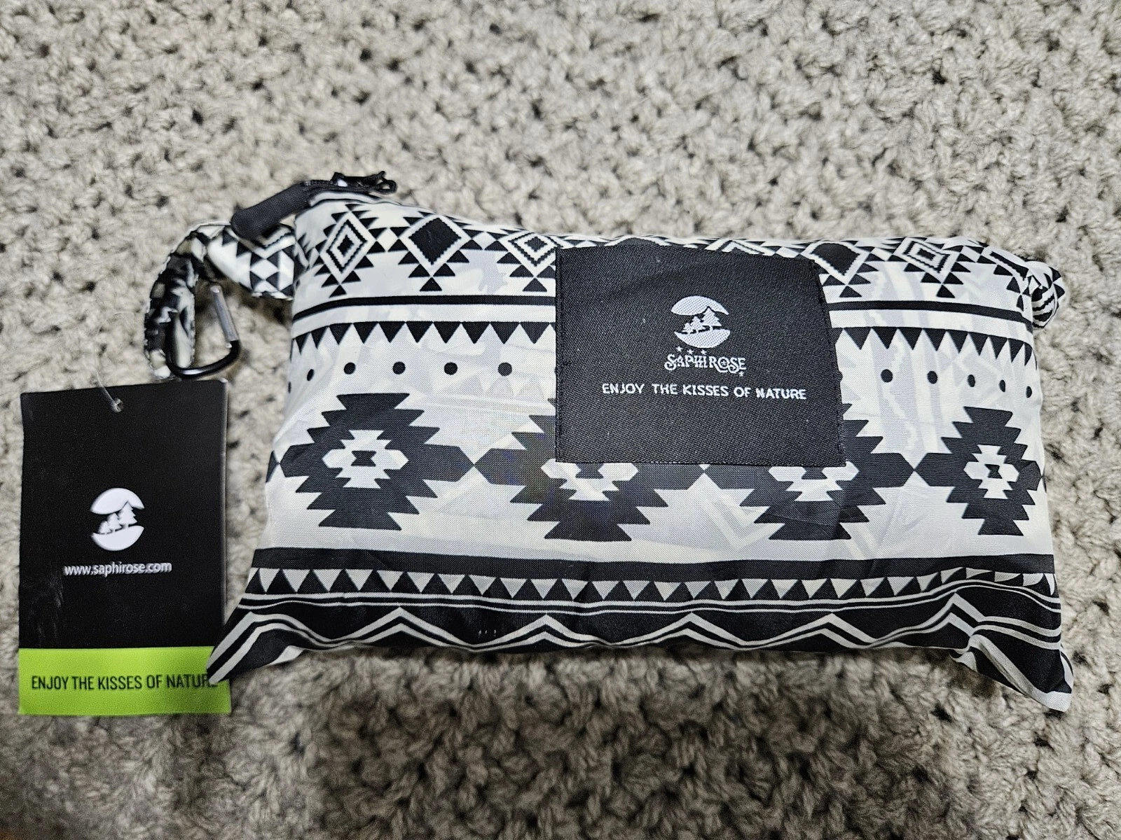 NWT Saphirose Aztec Rain Jacket Coat Poncho Bag Cat Black White Hiking Camping