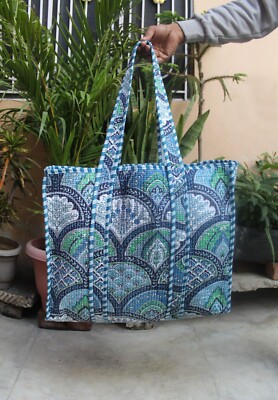 Indian Multi Floral Printed Quilted Shoulder Bag Women's Beach Cotton Handbag US