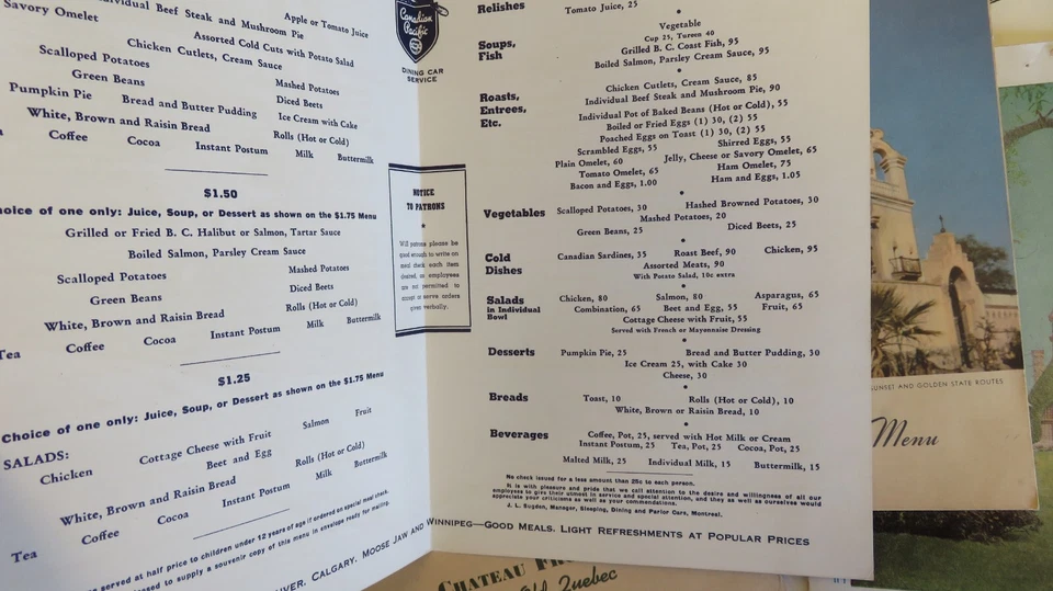 Lote completo de menús de recuerdo vintage menú del Pacífico Sur castillo Frontenac Foto 4 de 4