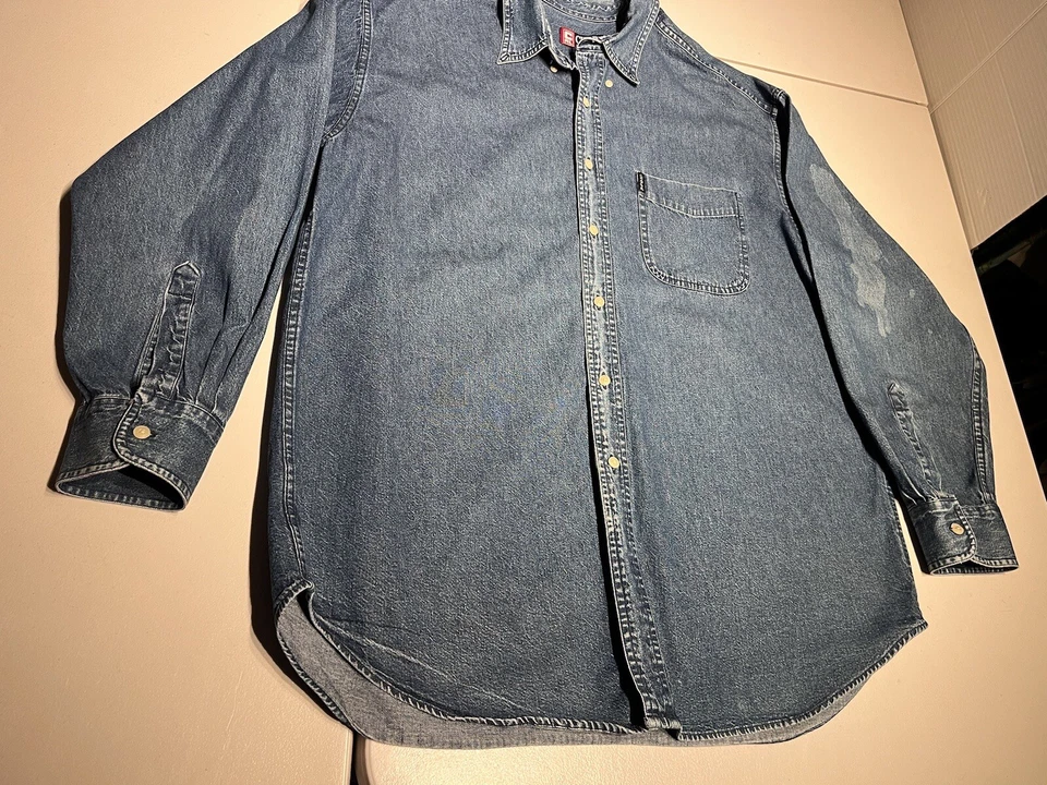 Chaps Ralph Lauren Shirt Men's XL Blue Artsy Work Button Denim Cotton VTG 90's - Image 3 of 4